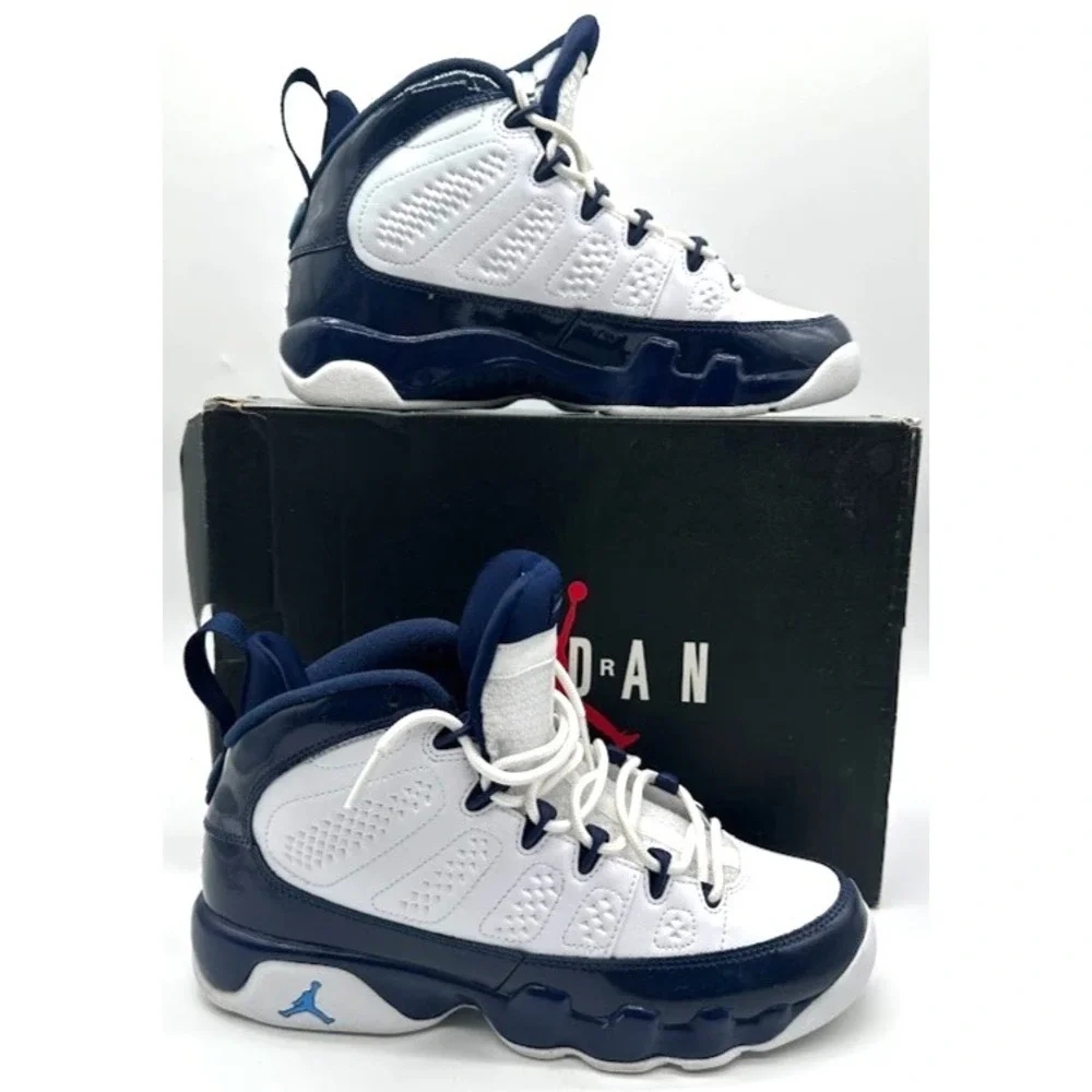 Nike Air Jordan 9 Retro GS White University Blue 302359-145 Size 7Y w/ Box